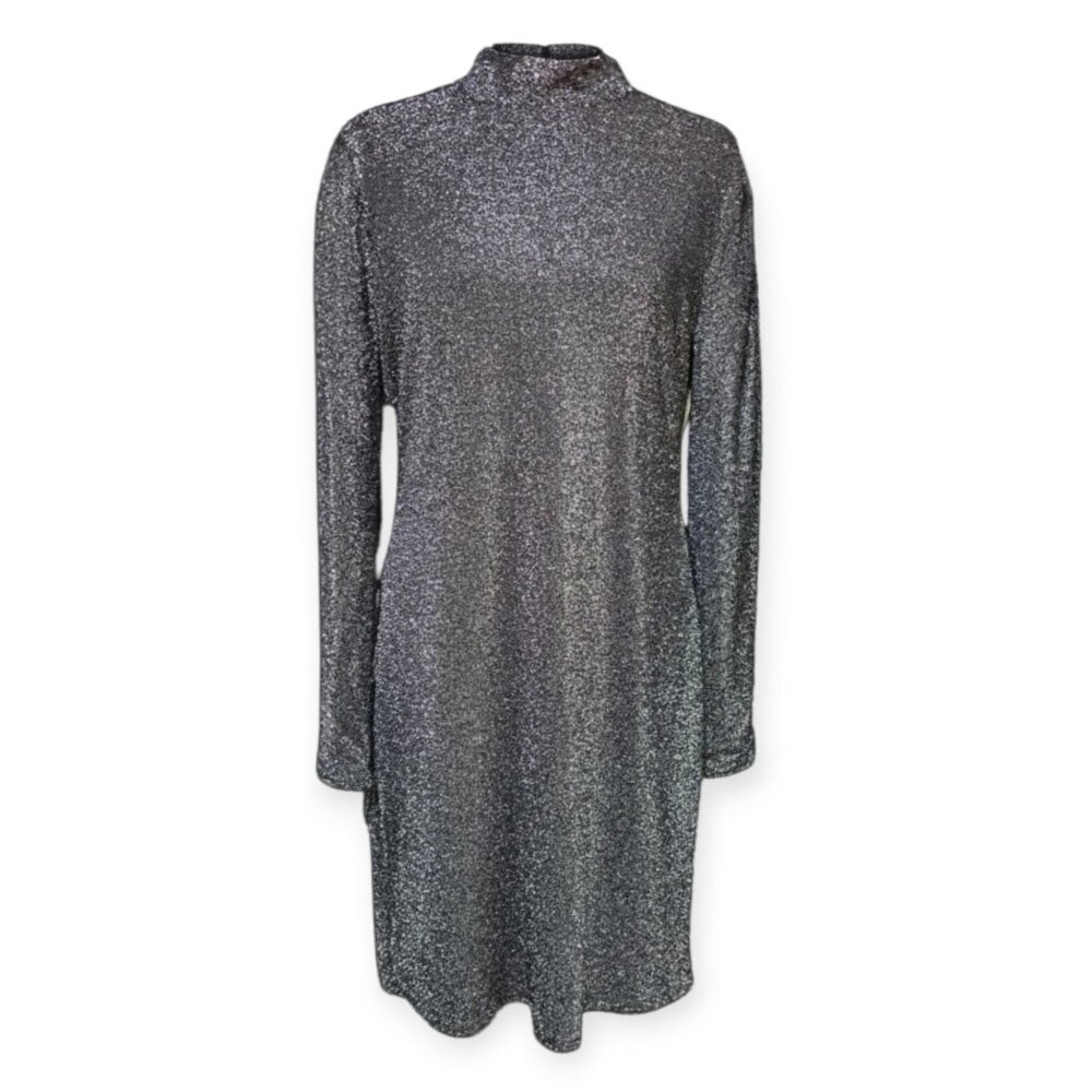Versona Metallic Black Mini Dress Women’s Large Long Sleeve Party Dress